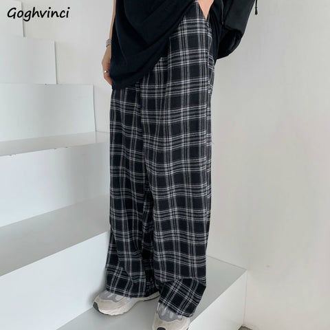 Plaid Pants Women Casual Chic Oversize 3XL Loose Wide Leg Trousers Ins Retro Teens Harajuku Hip-hop All-match Unisex Streetwear