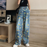 sharezz Wide Leg Jeans For Women Blue Loose High Waist  Baggy Pants Casual New Jeans Large Size Straight Print Wide Leg pants