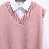 Vest Women Knitted V-neck Solid Loose Stylish Casual Korean Style Simple Side-slit Asymmetrical Womens Waistcoats All-match Chic