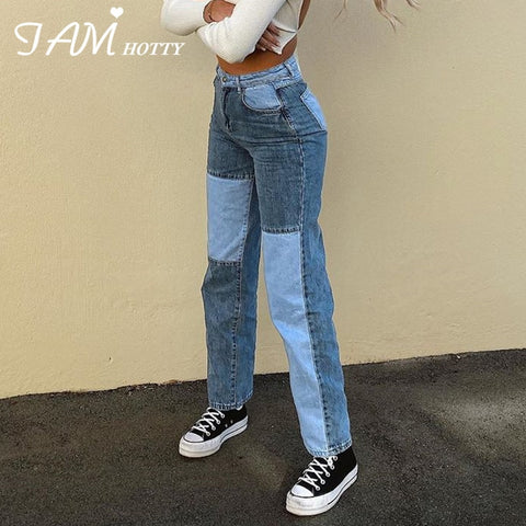 Patchwork Straight Women's jeans Baggy Vintage High Waist Boyfriends Mom y2k Denim Distressed Streetwear 2020 Female  Iamhotty