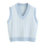 KPYTOMOA Women 2020 Fashion Oversized Houndstooth Knitted Vest Sweater Vintage Sleeveless Side Vents Female Waistcoat Chic Tops
