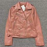Spring Autumn Women Faux Leather Jacket Ladies Solid With Belt Zipper Biker Coat Female Casual Outwear