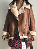 Tangada Women beige fur faux leather jacket coat with belt turn down collar Ladies 2019 Winter Thick Warm Oversized Coat 5B01