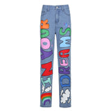 Graphics Letter Printed Baggy Women Jeans Pants High Waist Wide Leg Punk Y2K Cute Demin Fashion Streetwear Girls 90s  Iamhotty