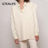 Gtealife Women Vest Simple All-match Style V-neck Knitted Sweater Leisure Student Sleeveless Female Vintage sweater waistcoat