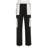 Sweetown England Preppy Style Straight Jeans Women Pockets Casual Baggy Cargo Pants Girls' 90s High Waist Streetwear Denim Pants