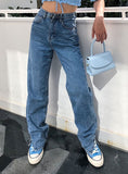 2020 New Straight Leg Jeans Women High Waist Boyfriend Fit Baggy Jean Split Foot Cargo Pants Washed Loose Classic Long Trouser