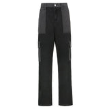 Sweetown England Preppy Style Straight Jeans Women Pockets Casual Baggy Cargo Pants Girls' 90s High Waist Streetwear Denim Pants