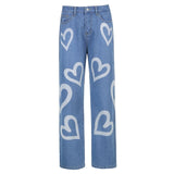 Women High Waist Jeans Baggy Pants Casual Butterfly Printed Wide Leg Trousers Denim Streetwear Ladies E-girl Pantalones Mujer