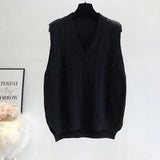 2020 Knitted Vest Woman Simple All-match  V-neck Knitted Sweater Leisure Student Sleeveless Female Vintage Sweater Waistcoat
