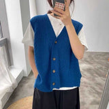 2020 Knitted Vest Woman Simple All-match  V-neck Knitted Sweater Leisure Student Sleeveless Female Vintage Sweater Waistcoat