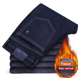2020 Winter New Men's Warm Slim Fit Jeans Business Fashion Thicken Denim Trousers Fleece Stretch Brand Pants Black Blue