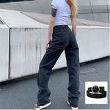 2021 New Smoke Grey  Bf Retro Casual High Waist Wide Legs Ins Straight Barrel Baggy Jeans Woman