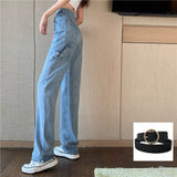 2021 New Smoke Grey  Bf Retro Casual High Waist Wide Legs Ins Straight Barrel Baggy Jeans Woman