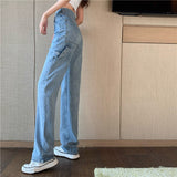 2021 New Smoke Grey  Bf Retro Casual High Waist Wide Legs Ins Straight Barrel Baggy Jeans Woman