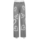 Women High Waist Jeans Baggy Pants Casual Butterfly Printed Wide Leg Trousers Denim Streetwear Ladies E-girl Pantalones Mujer