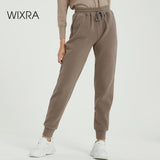Wixra Women Casual Velvet Pants Winter Lady's Thick Wool Pants Women's Clothing Lace-up Long Trousers
