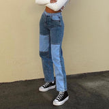 Patchwork jeans Straight Woman pants Baggy Vintage High Waist pants mom pants Denim Distressed Streetwear 2020 Female