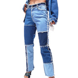 Patchwork jeans Straight Woman pants Baggy Vintage High Waist pants mom pants Denim Distressed Streetwear 2020 Female